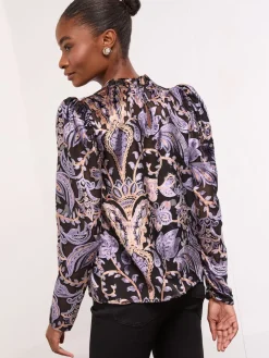 Lipsy Black Velvet High Neck Blouse