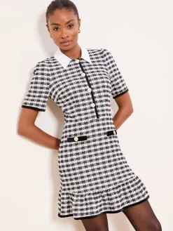 Lipsy Black/White Collared Boucle Mini Dress Sale