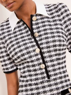 Lipsy Black/White Collared Boucle Mini Dress Sale