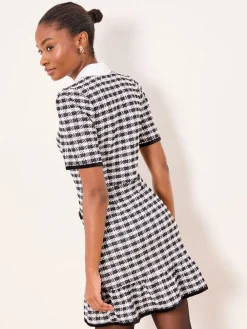 Lipsy Black/White Collared Boucle Mini Dress Sale