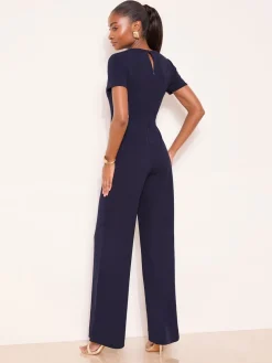 Lipsy Short Sleeve Splice Jumpsuit Blue/Navy Sale