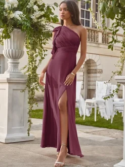 Lipsy Bow One Shoulder Maxi Wedding Bridesmaid Dress Burgundy Red Discount