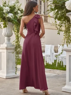 Lipsy Bow One Shoulder Maxi Wedding Bridesmaid Dress Burgundy Red Discount