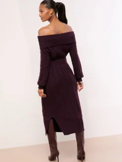 Lipsy Burgundy Red Cable Knit Co Ord Midi Skirt New