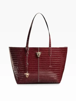 Lipsy Croc Effect Shopper Tote Bag Burgundy Red Clearance