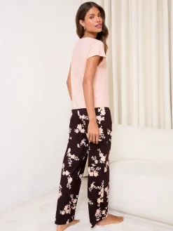 Lipsy Jersey T-Shirt Trousers Pyjamas Set Burgundy Red