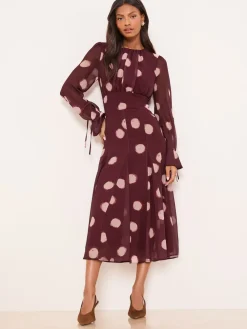 Lipsy Long Sleeve Underbust Fit And Flare Midi Dress Burgundy Red Sale