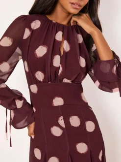 Lipsy Long Sleeve Underbust Fit And Flare Midi Dress Burgundy Red Sale