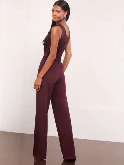 Lipsy Burgundy Red Petite Floral 3D Textured Halter Jumpsuit Online