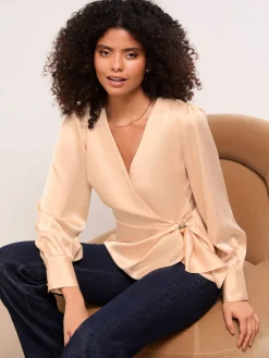 Lipsy Satin Hardware Detail Wrap Top Champagne Gold Hot