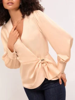 Lipsy Satin Hardware Detail Wrap Top Champagne Gold Hot