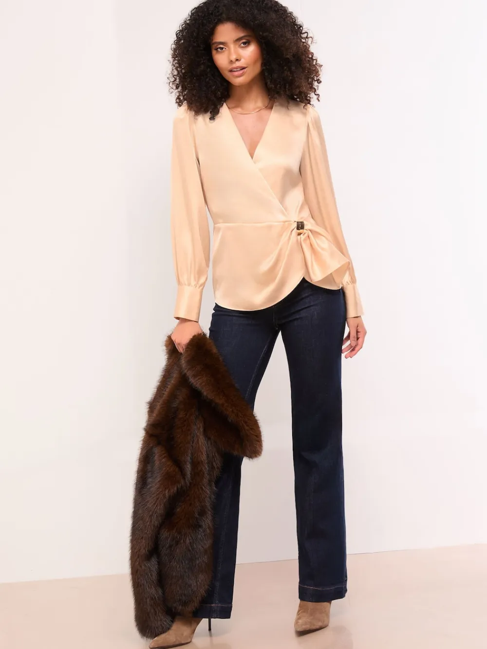 Lipsy Satin Hardware Detail Wrap Top Champagne Gold Hot