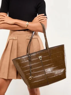 Lipsy Croc Effect Shopper Tote Bag Chocolate Brown Outlet