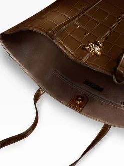 Lipsy Croc Effect Shopper Tote Bag Chocolate Brown Outlet