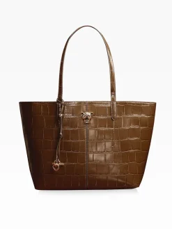 Lipsy Croc Effect Shopper Tote Bag Chocolate Brown Outlet