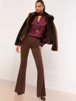 Lipsy High Waisted Contour Bootleg Flared Trousers Chocolate Brown