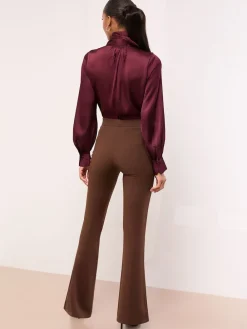 Lipsy High Waisted Contour Bootleg Flared Trousers Chocolate Brown