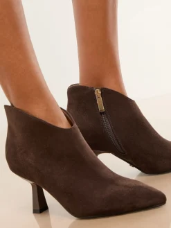 Lipsy Standard fit Faux Suede Low Heel Ankle Kitten Heels Chocolate Brown Hot