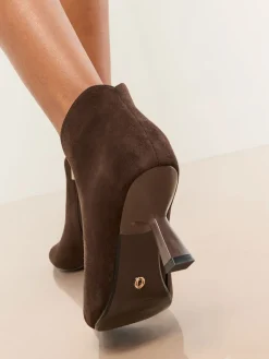 Lipsy Standard fit Faux Suede Low Heel Ankle Kitten Heels Chocolate Brown Hot