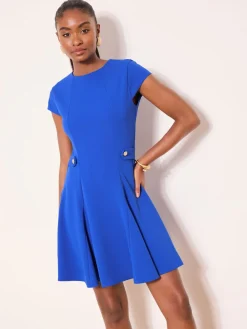 Lipsy Button Side Mini Skater Dress Cobalt Blue