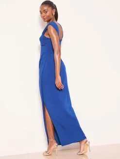 Lipsy Square Neck Short Sleeve Ruched Maxi Dress Cobalt Blue Hot
