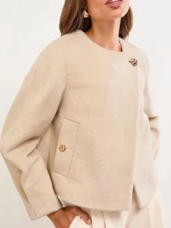 Lipsy Cream Brushed Textured Short Swing Back Jacket Hot