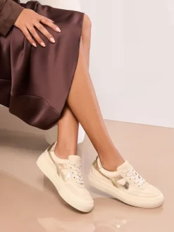 Lipsy Standard Fit Chunky Canvas Lace Up Sports Trainers Cream New