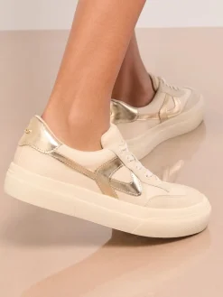 Lipsy Standard Fit Chunky Canvas Lace Up Sports Trainers Cream New