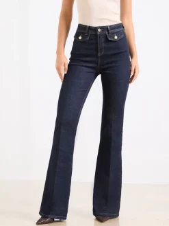 Lipsy Glam Flare Leg Jeans Dark Blue Wash Hot