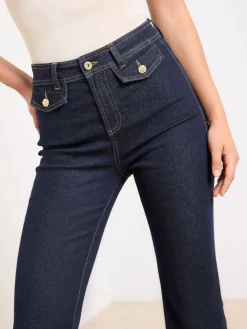 Lipsy Glam Flare Leg Jeans Dark Blue Wash Hot