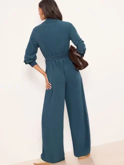 Lipsy Dark Green Utility Belted Military Buttoned V-Neck Jumpsuit Discount