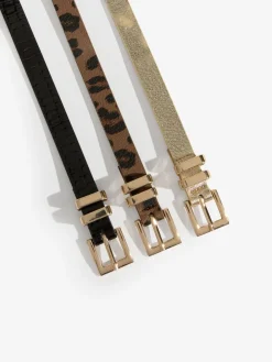 Lipsy Gold, Leopard & Black Skinny Belts 3 Pack Gold, Leopard & Black Sale