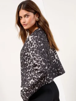 Lipsy Grey Animal Print Cropped Collarless Blazer Hot