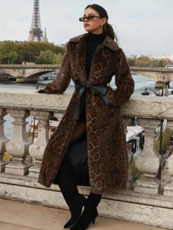 Lipsy Leopard Print Faux-Fur Belted Longline Coat Best