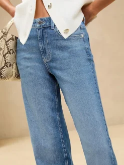 Lipsy Mid Wash Blue Mid Rise Wide Leg Jeans Hot