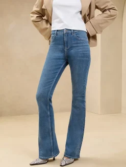 Lipsy Petite Mid Rise Flare Jeans Mid Wash Blue New