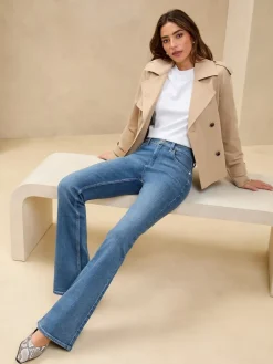 Lipsy Petite Mid Rise Flare Jeans Mid Wash Blue New