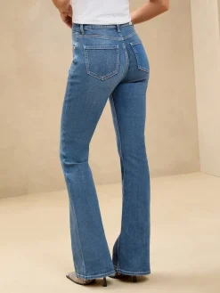 Lipsy Petite Mid Rise Flare Jeans Mid Wash Blue New