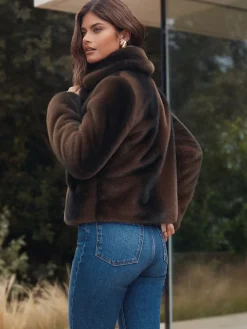 Lipsy Short Collared Coat Mink Brown Sale