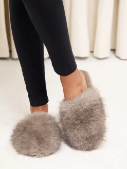 Lipsy Faux Fur Ultra Fluffy Close Toe Mule Nightwear Slippers Mocha Best