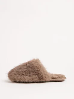 Lipsy Faux Fur Ultra Fluffy Close Toe Mule Nightwear Slippers Mocha Best