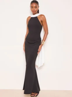 Lipsy Monochrome High Neck Scarf Drape Maxi Dress Discount
