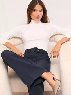 Lipsy Belted Tailored Wide Leg Trousers Navy Blue Online