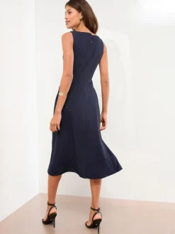 Lipsy Sleeveless Snaffle Trim Midi Skater Dress Navy Blue New