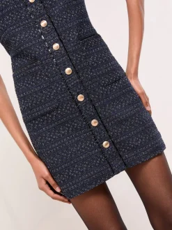 Lipsy Navy Boucle Button Through Short Sleeve Shift Dress Online