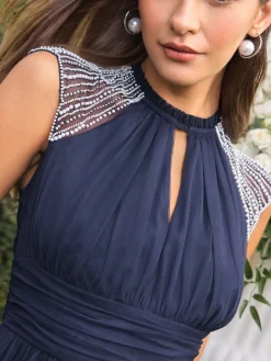 Lipsy Bridesmaid Embellsihed Detail Maxi Dress Navy Hot
