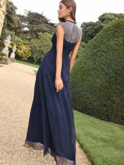 Lipsy Bridesmaid Embellsihed Detail Maxi Dress Navy Hot
