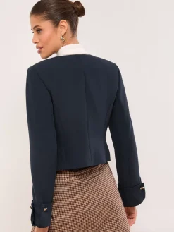 Lipsy Collarless Cropped Blazer Navy