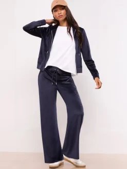 Lipsy Embroidered Velour Zip Through Hoodie Navy Discount