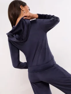 Lipsy Embroidered Velour Zip Through Hoodie Navy Discount